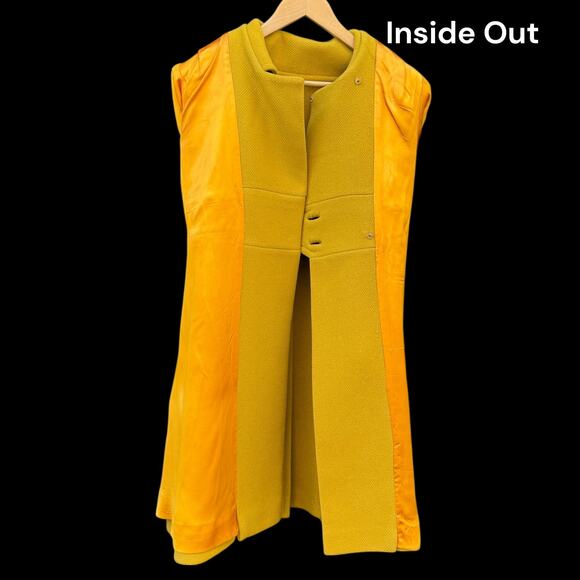 Vintage Yellow Wool Coat 1960s Mod Waist Tab Lined Swing S Mid Century 34” Bust - Picture 6 of 16